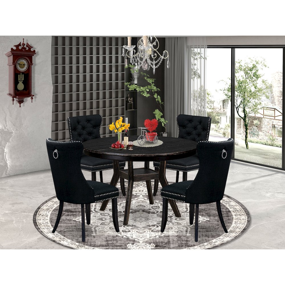 5 Piece Dining Room Set Consists Of 48" Round Table In Black Color. Picture 2