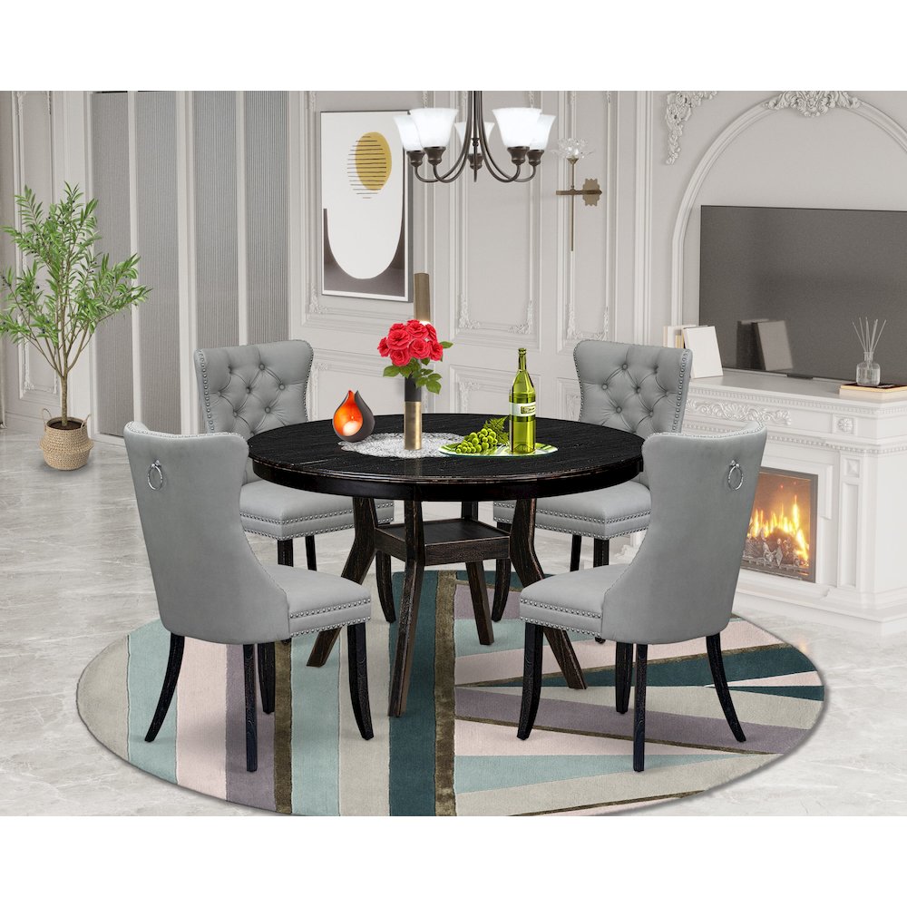 5 Piece Dining Table Set Contains 48" Round Table In Light Gray Color. Picture 2