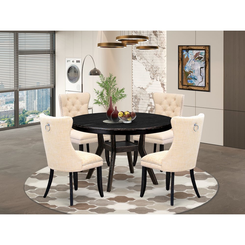 5-Pc Dining Table A Dinning Table And 4 Light Beige Linen Fabric Dining Chair. Picture 2