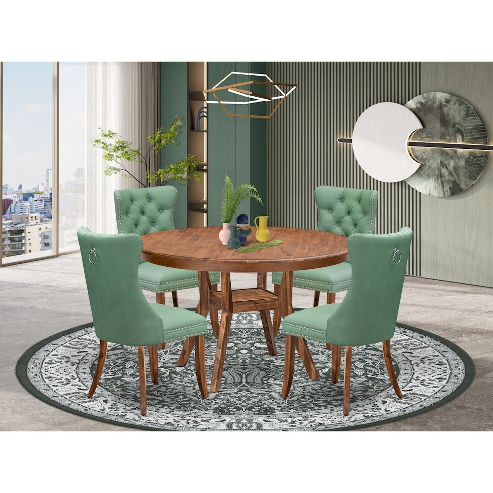 5-Pc Dining Room Set Include A Dinning Table And 4 Willow Green Parson Chairs. Picture 2