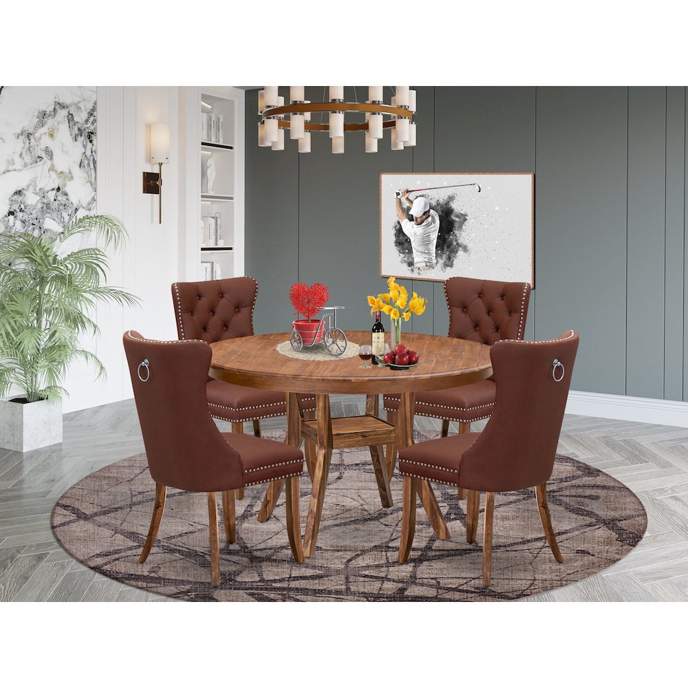 5-Pc Dining Table Set Include A Dinning Table And 4 Burgundy Upholstered Chairs. Picture 2