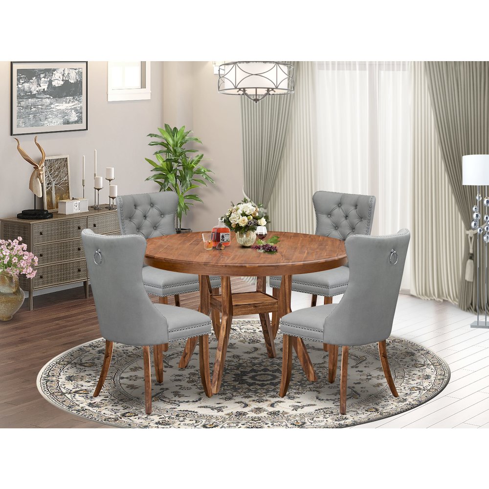 5-Pc Kitchen Table Set Include A Dinning Table And 4 Light Gray Parsons Chairs. Picture 2