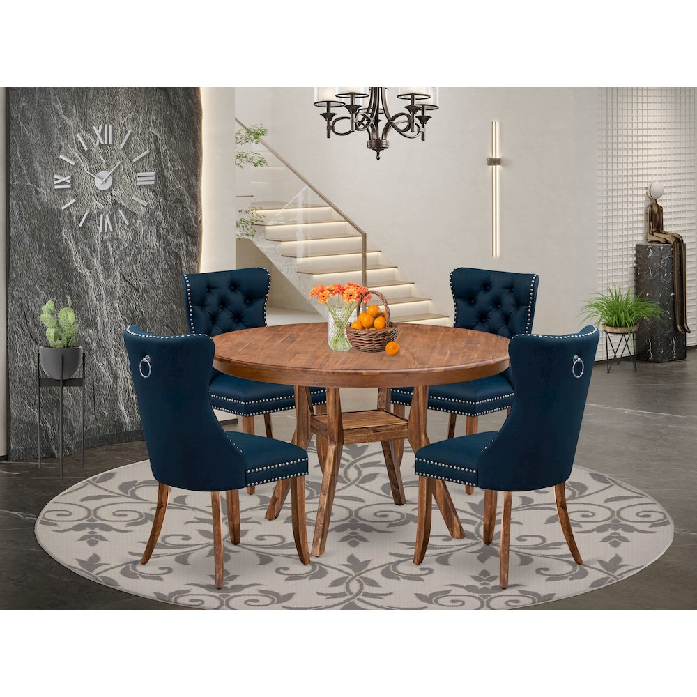 5-Pc Modern Dining Table Set Include A Dining Table And 4 Navy Blue Chairs. Picture 2