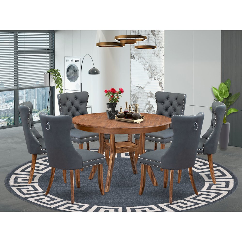 7-Piece Modern Dining Table A Dining Table And 6 Platinum Gray Dining Chairs. Picture 2