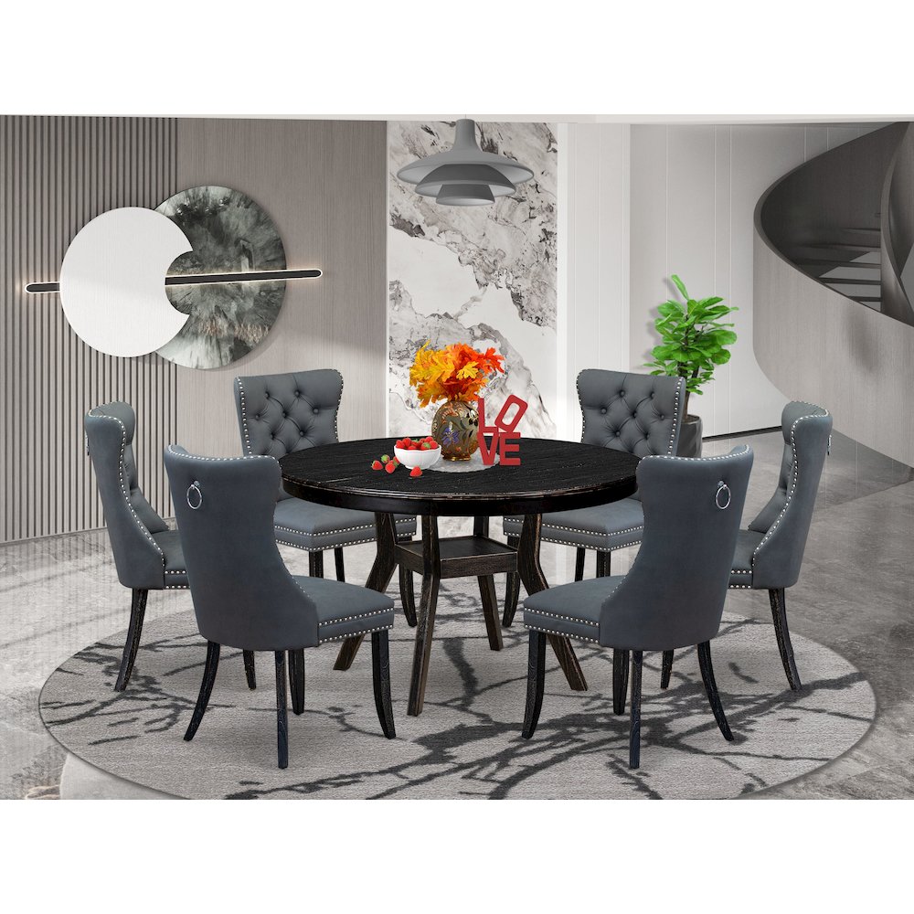 7-Piece Dining Set In Platinum Gray Color. Picture 2
