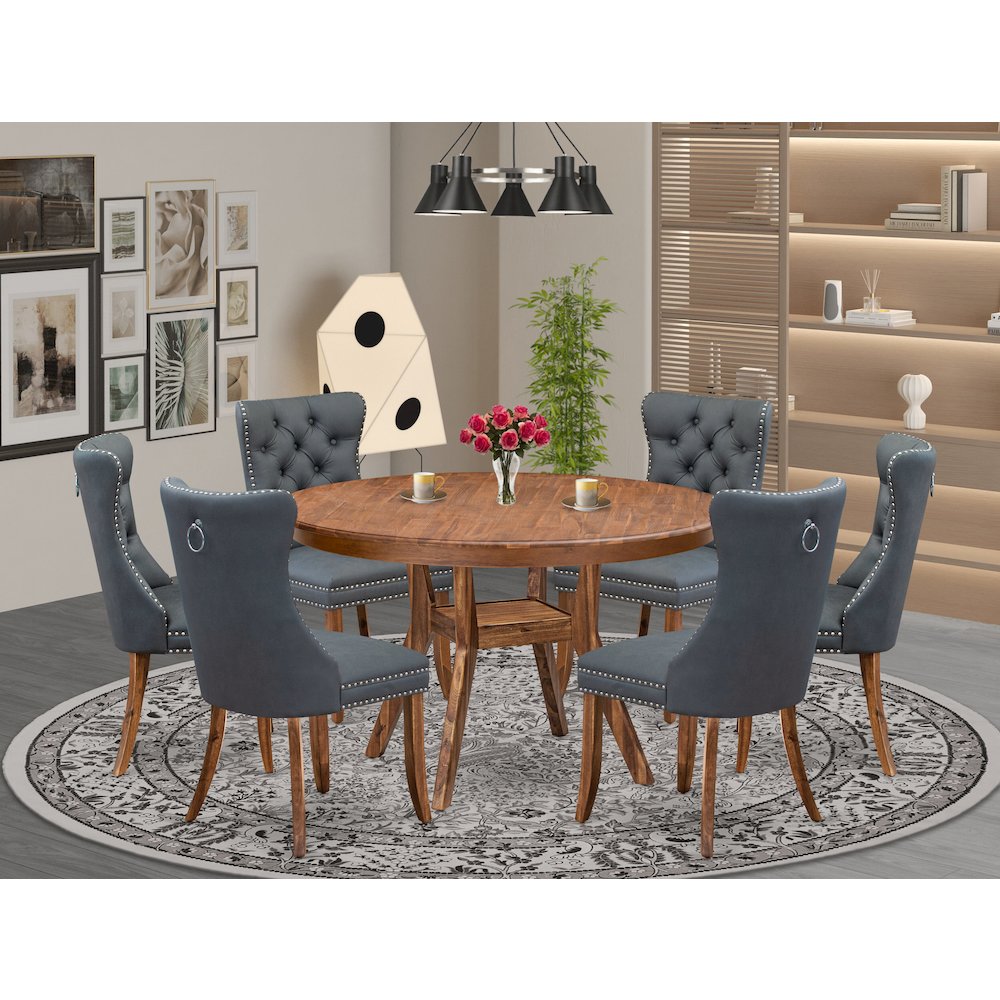 7-Piece Dining Table Set Of A Modern Dining Table, 6 Platinum Gray Dining Chairs. Picture 2