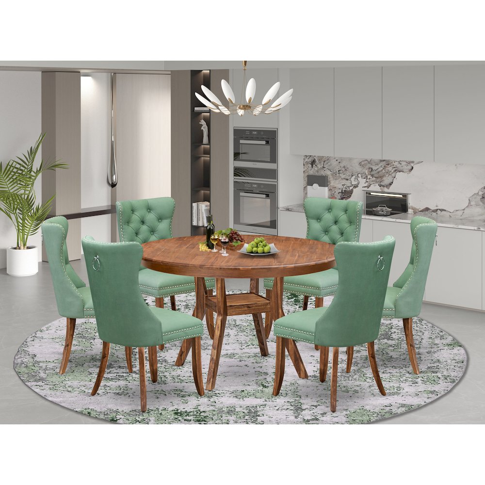 7-Pc Modern Dining Table Set Consist A Table And 6 Willow Green Dining Chairs. Picture 2