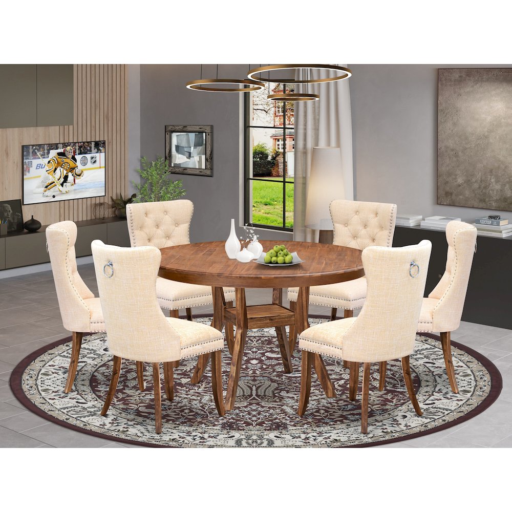 7-Piece Dining Room Set In Light Beige Color. Picture 2