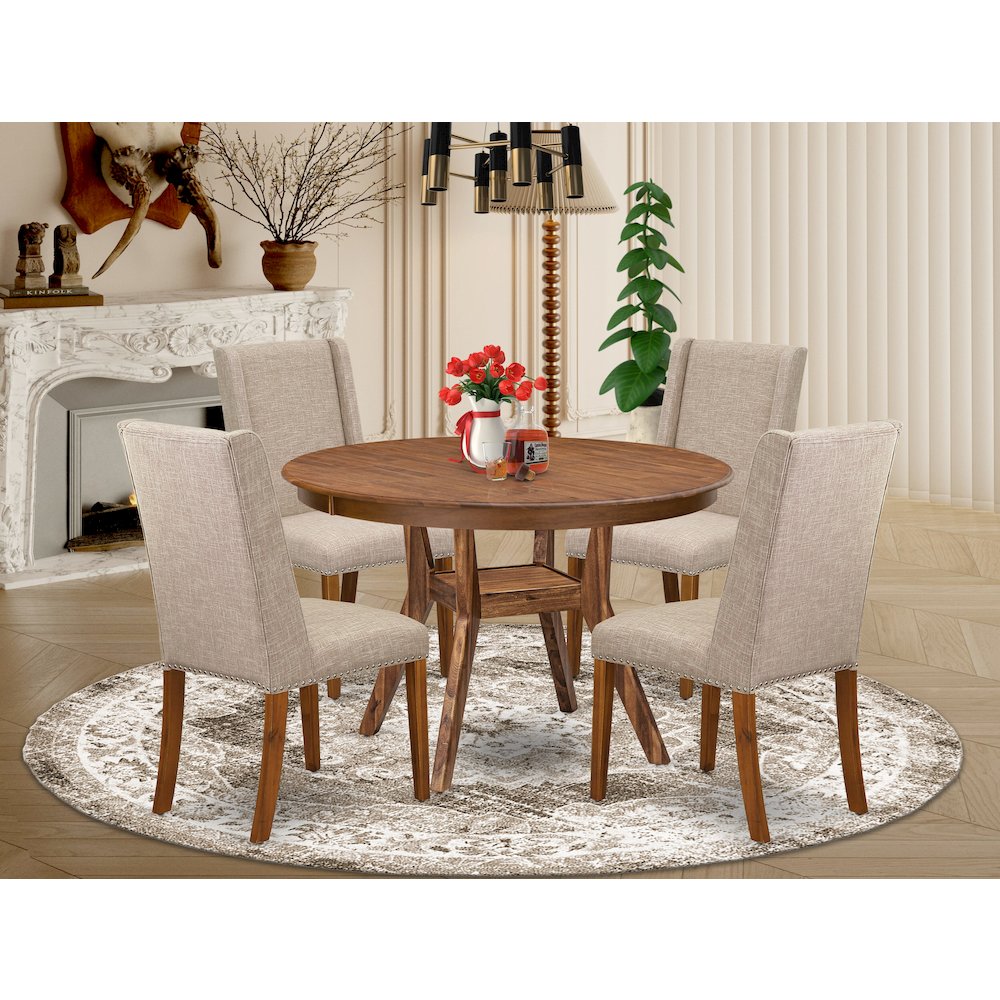5-Piece Kitchen Table Set A Wooden Dining Table, 4 Light Tan Dining Chairs. Picture 2