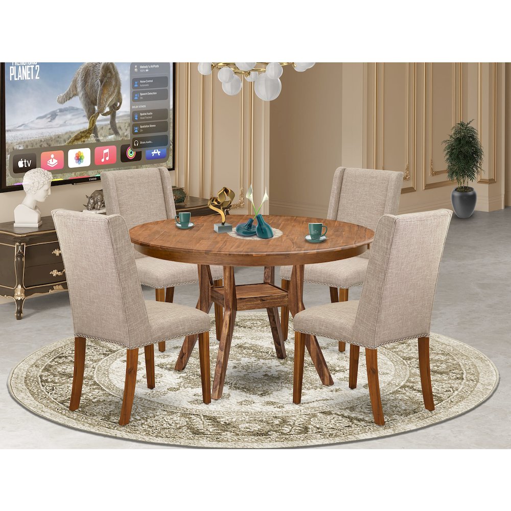 5-Piece Dining Table A Kitchen Table And 4 Light Tan Linen Fabric Dining Chairs. Picture 2