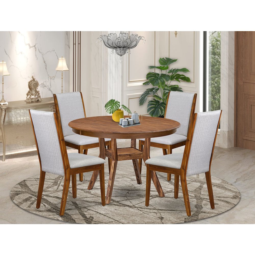 5-Piece Dining Table Set A Modern Kitchen Table, 4 Grey Upholstered Chairs. Picture 2