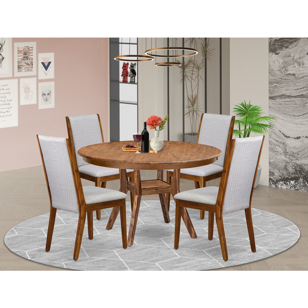 5-Piece Mid Century Dining Set Consist Of A Dining Table, 4 Grey Chair. Picture 2