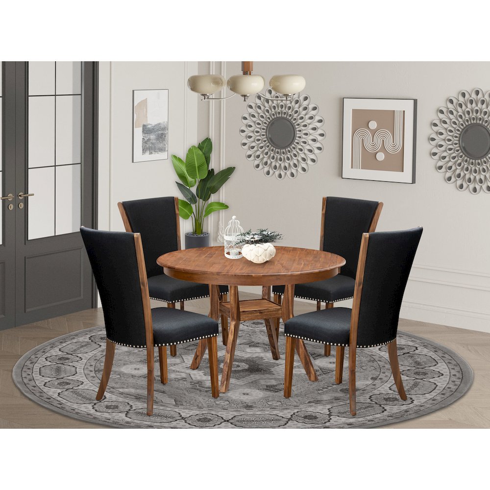 5 Piece Dining Set For 4 Consists Of 48" Round Table In Black Color. Picture 2
