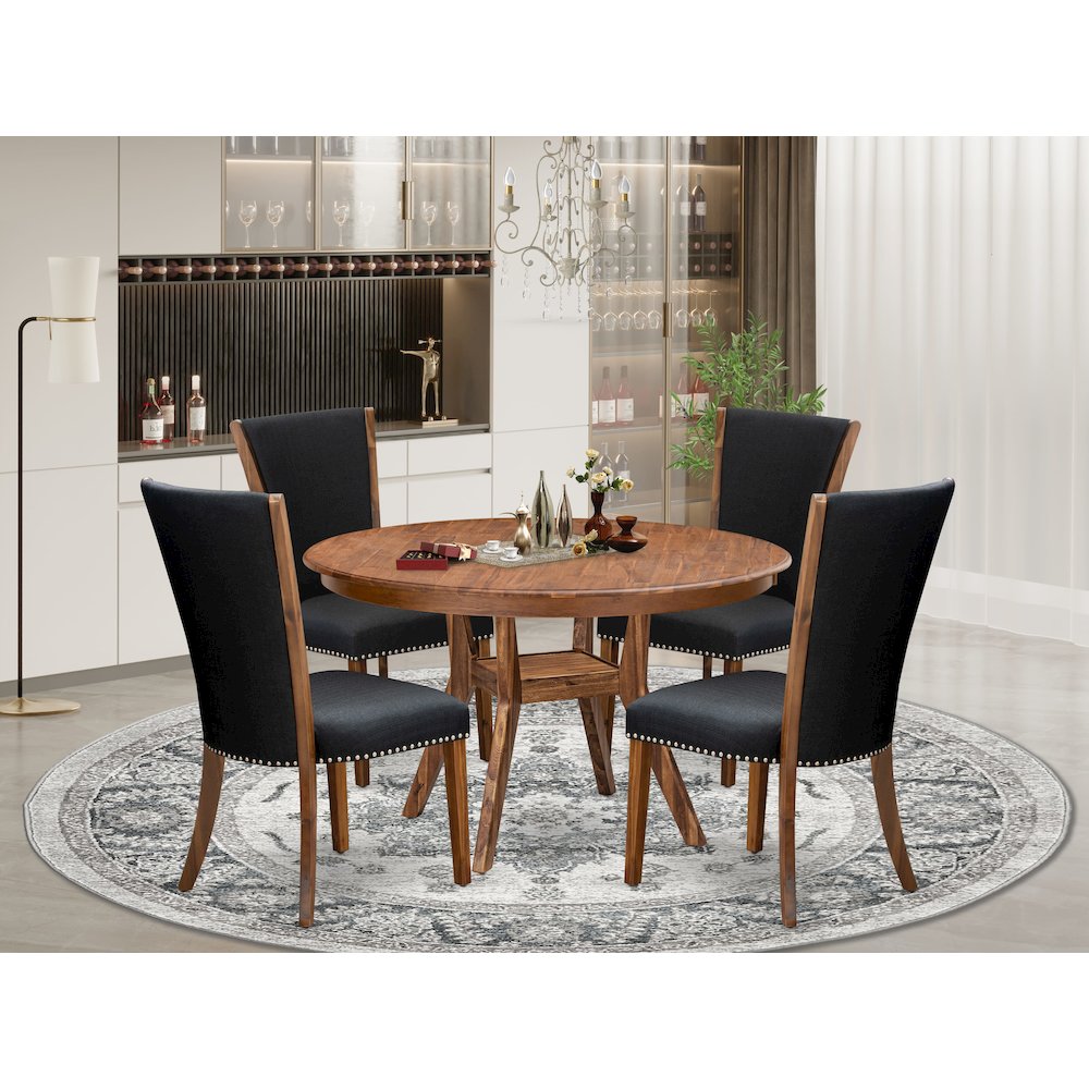 5 Piece Dining Table Set Includes 54" Round Kitchen Table In Black Color. Picture 2