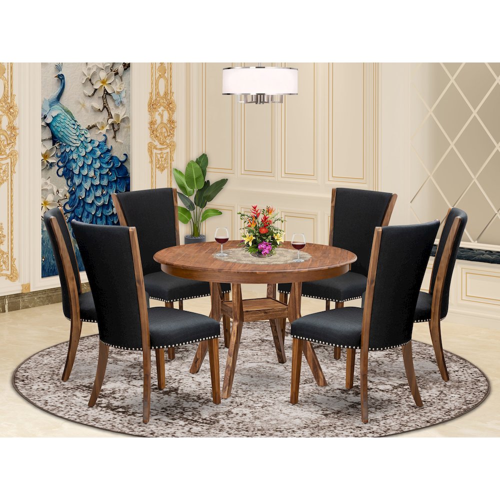 7 Piece Kitchen Table Set Contains 48" Round Table In Black Color. Picture 2