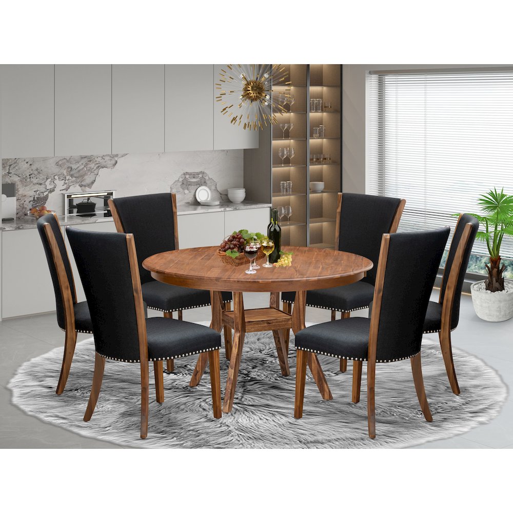 7 Piece Dining Set For 6 Consists Of 54" Round Table In Black Color. Picture 2