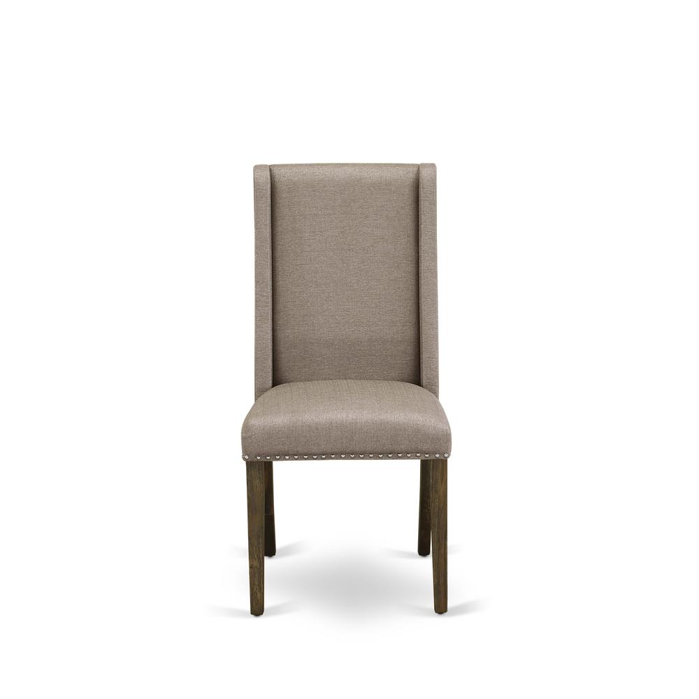 5-pc wood dining table set with Chair’s Legs and Dark Khaki Linen Fabric. Picture 7
