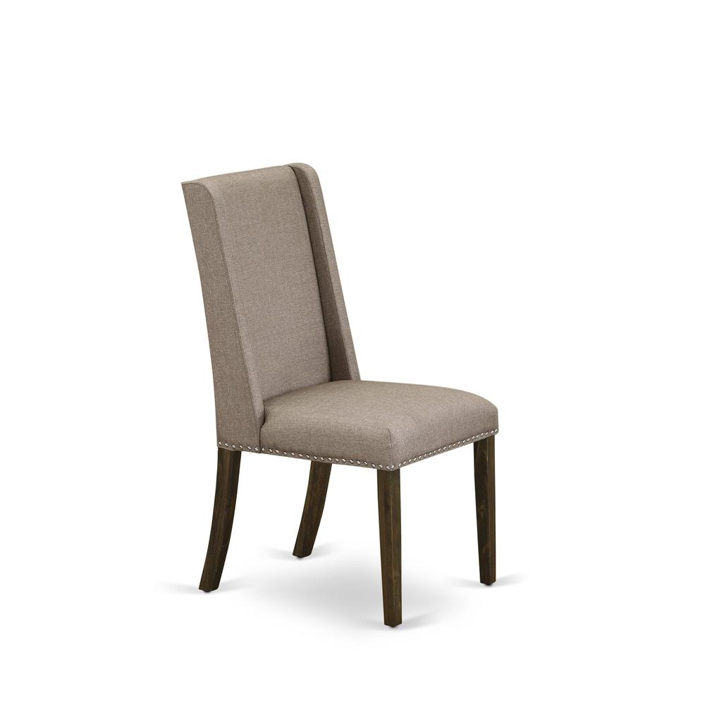 5-pc wood dining table set with Chair’s Legs and Dark Khaki Linen Fabric. Picture 8