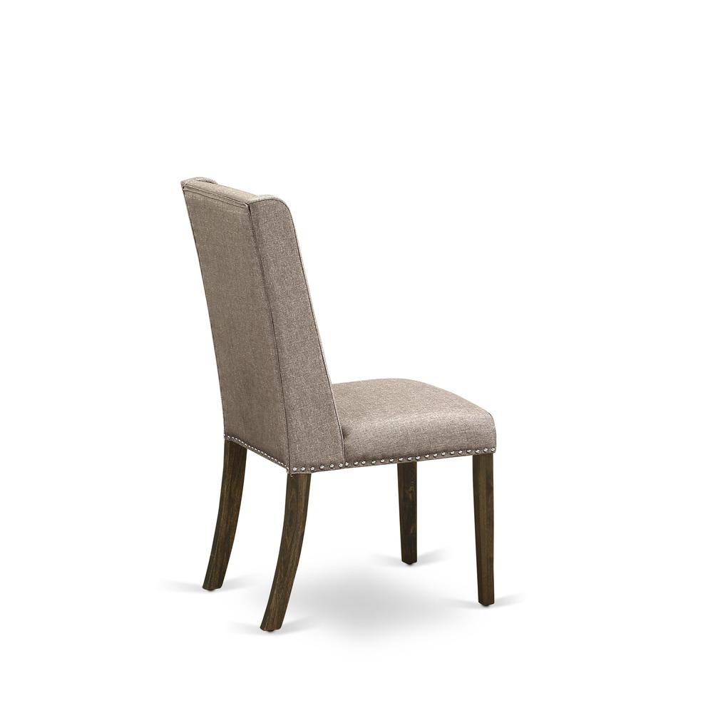 5-pc wood dining table set with Chair’s Legs and Dark Khaki Linen Fabric. Picture 10