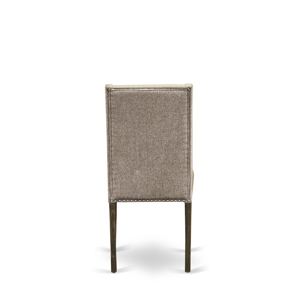 5-pc wood dining table set with Chair’s Legs and Dark Khaki Linen Fabric. Picture 11