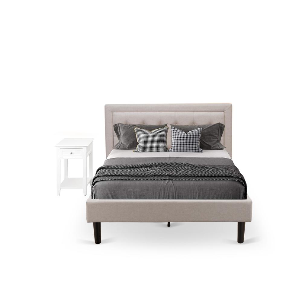 FN08F-1DE05 2-Pc Fannin Bedroom Furniture Set with 1 Full Bed and a Night Stand - Mist Beige Linen Fabric. Picture 1