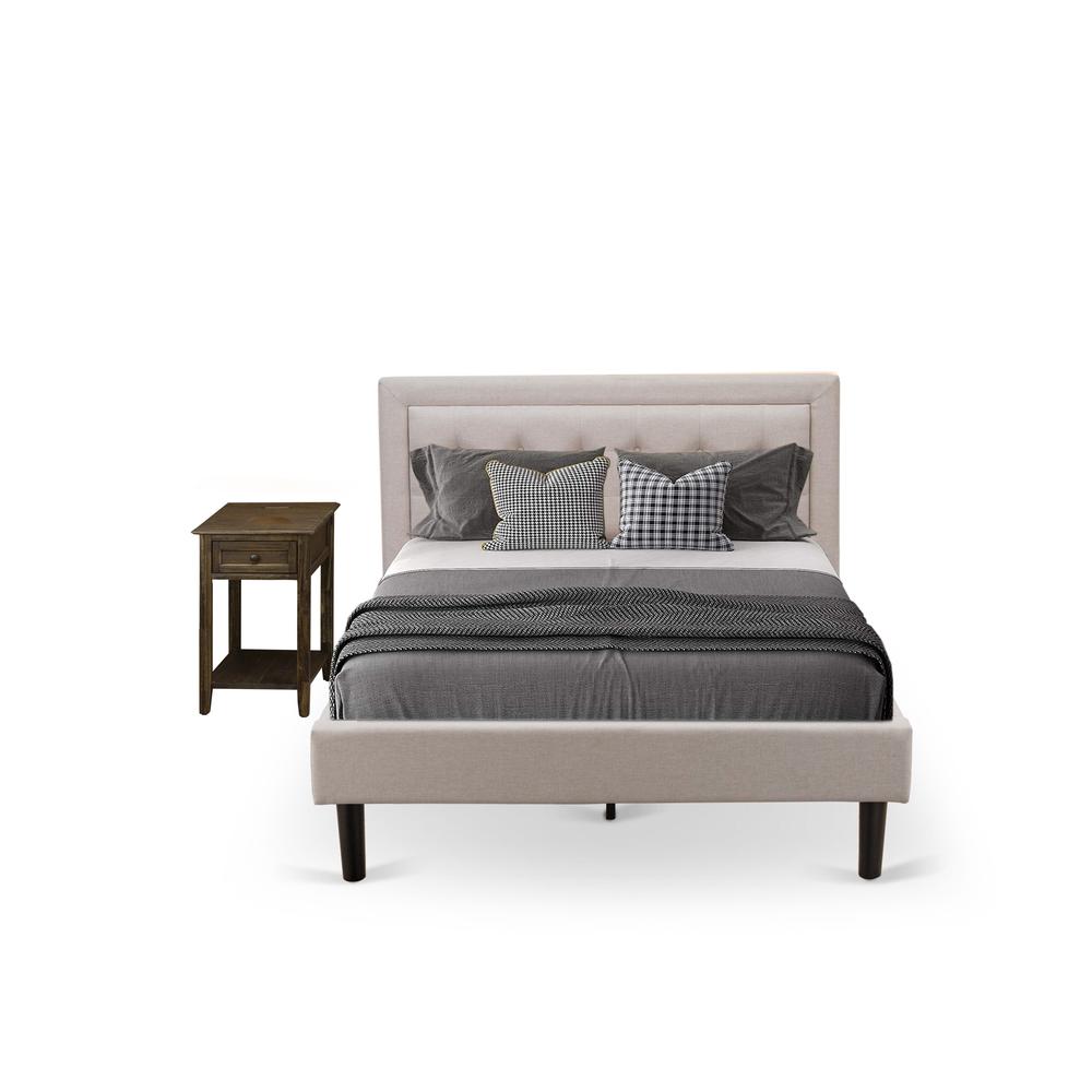 FN08F-1DE07 2-Piece Fannin Bedroom Furniture Set with 1 Full Bed Frame and a Bedroom Nightstand - Mist Beige Linen Fabric. Picture 3