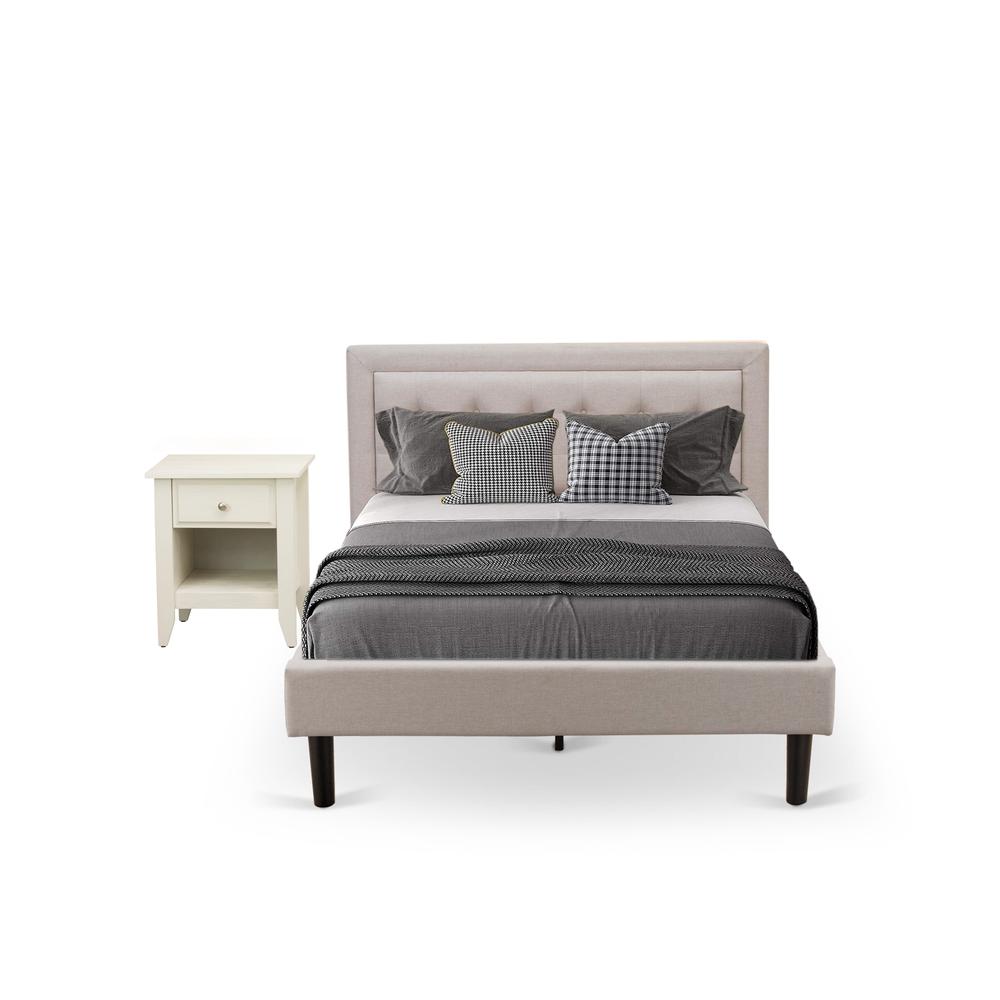 FN08F-1GA0C 2-Pc Fannin Bed Set with 1 Platform Bed and a Night Stand for Bedrooms - Mist Beige Linen Fabric. Picture 2
