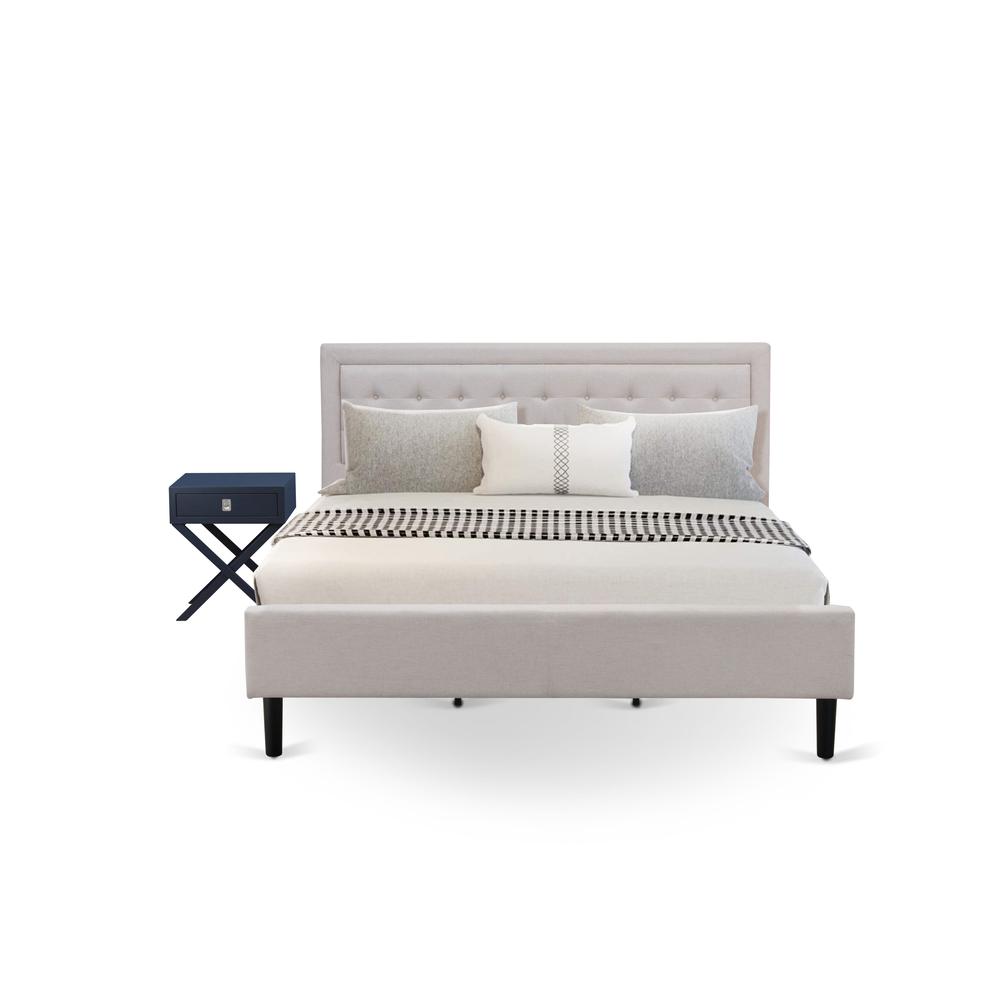 FN08K-1HAE0 2-Piece Fannin Bedroom Set with 1 King Size Bed and a White Modern Nightstand - Mist Beige Linen Fabric Bed. Picture 1
