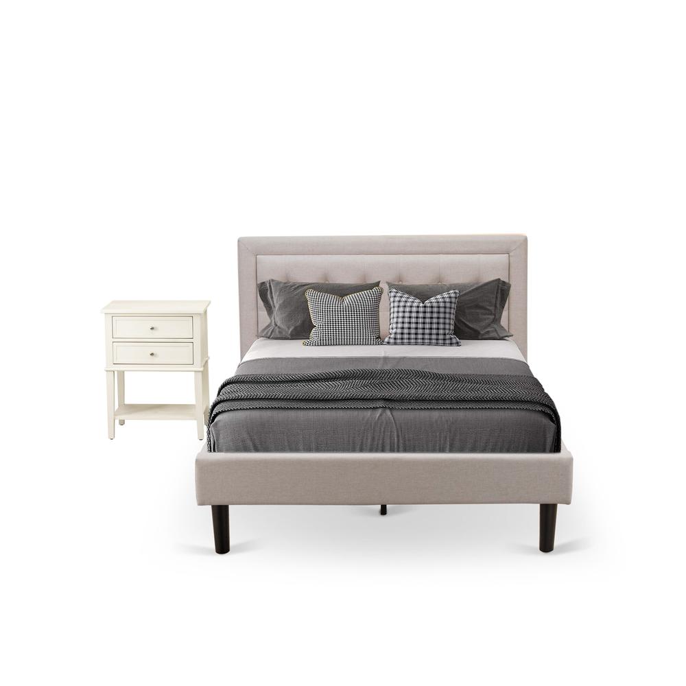 FN08K-1VL0C 2-Piece Fannin King Bedroom Set with 1 Platform Bed and a Small Nightstand - Mist Beige Linen Fabric. Picture 1