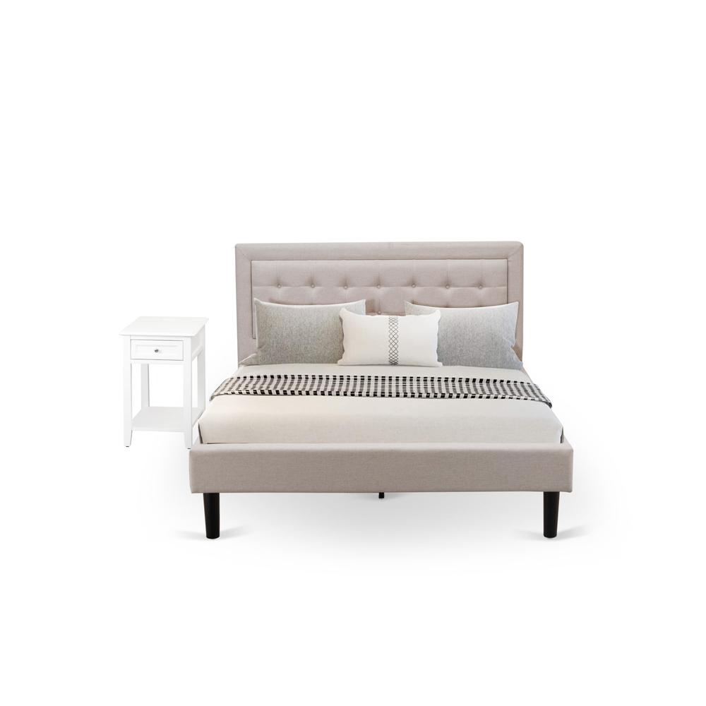 FN08Q-1DE05 2-Piece Fannin Queen Bed Set with 1 Modern Bed and a Bedroom Nightstand - Mist Beige Linen Fabric. Picture 1