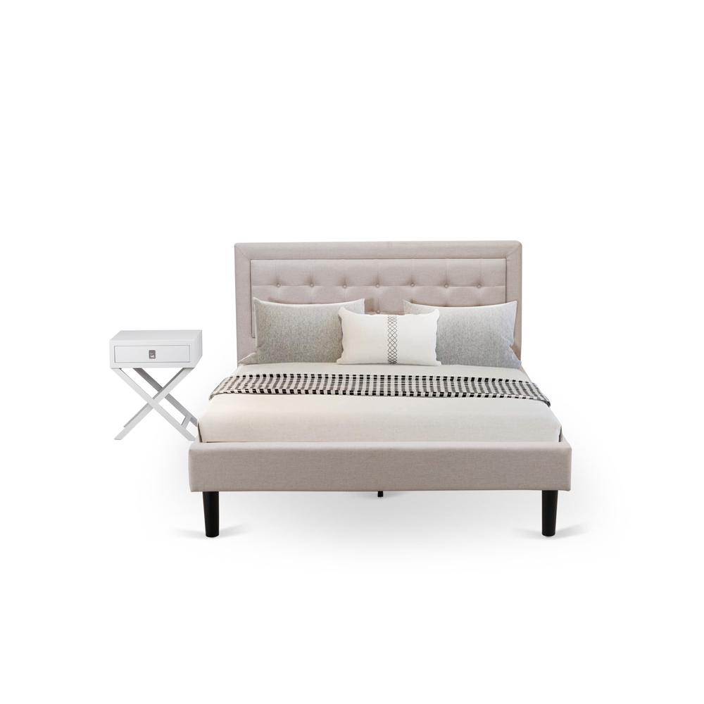FN08Q-1HAE0 2-Piece Fannin Queen Bed Set Furniture with 1 Queen Wood Bed Frame and a Night Stand - Mist Beige Linen Fabric. Picture 1