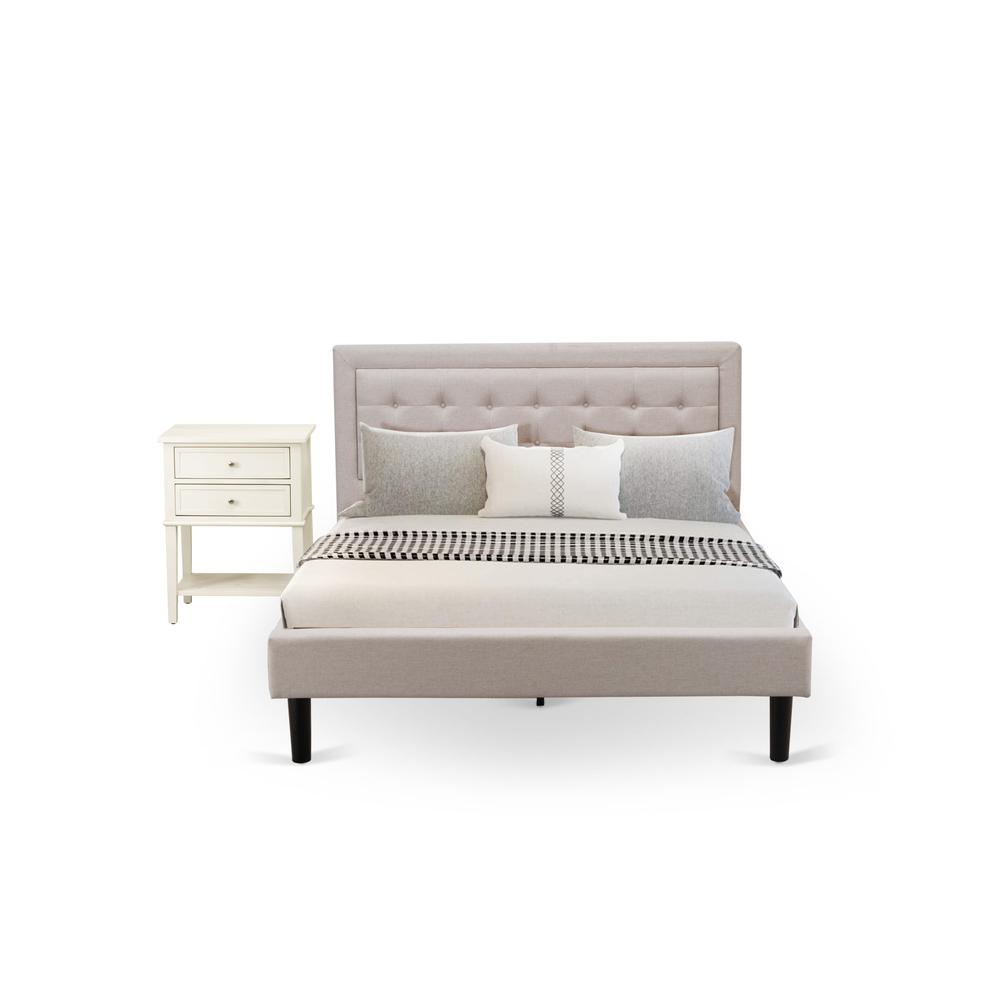 FN08Q-1VL0C 2-Piece Fannin Queen Bedroom Set with 1 Queen Bedframe and a Small End Table - Mist Beige Linen Fabric. Picture 1