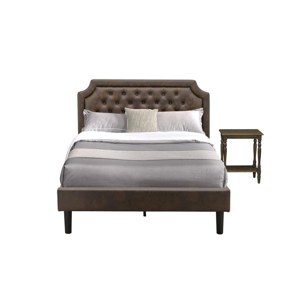 GB25F-1BF07 2-Piece Platform Full Bedroom Set with Bed and Distressed Jacobean Nightstand - Dark Brown Faux Leather and Black Legs. Picture 1