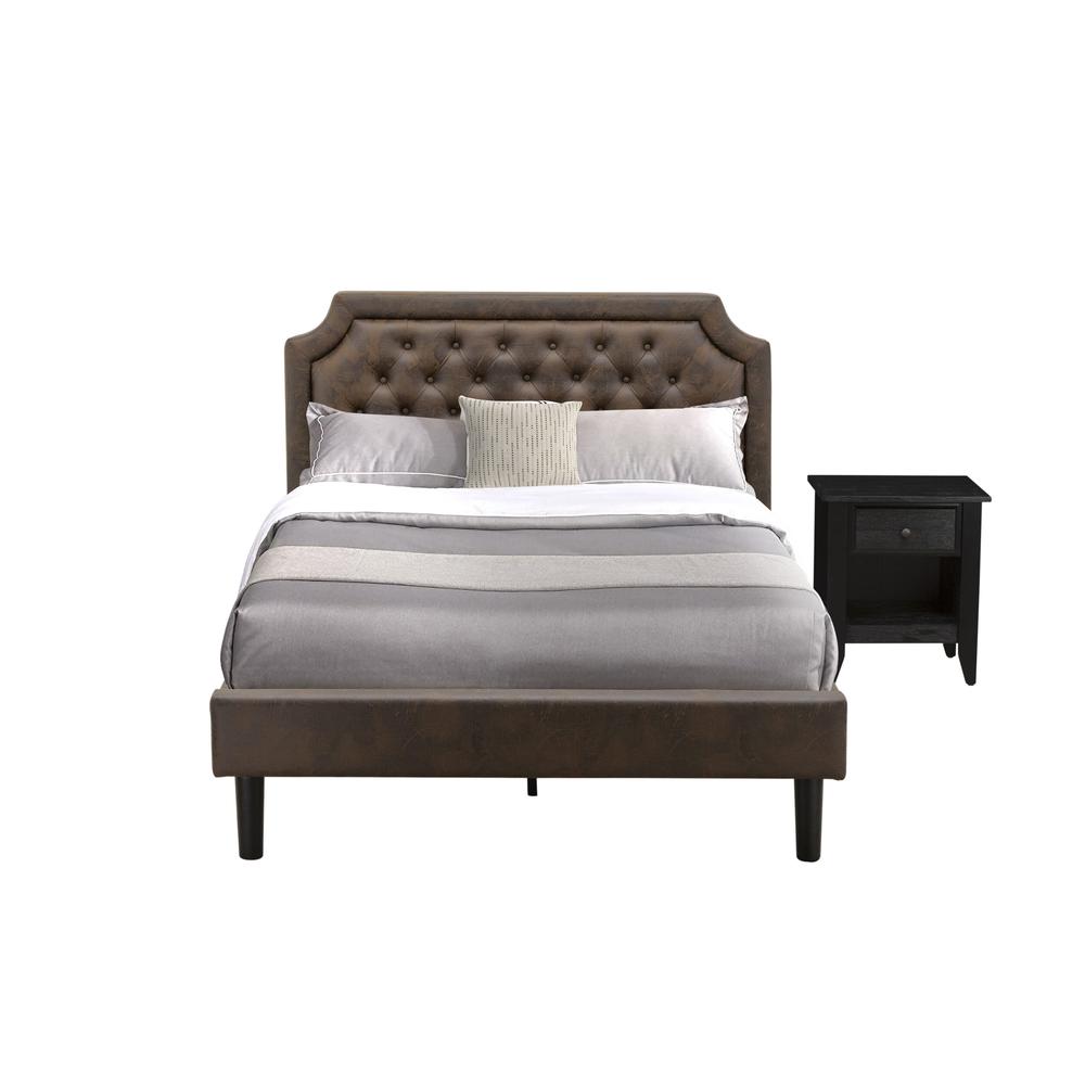GB25F-1GA06 2-Pc Platform Bed Set with a Full Bed and a Wire brushed Black Night Stand - Dark Brown Faux Leather and Black Legs. Picture 1