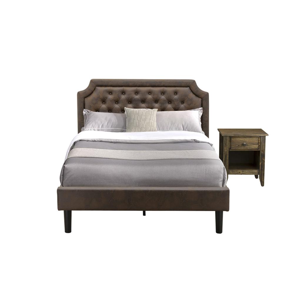 GB25F-1GA07 2-Piece Granbury Bedroom Set with Frame and a Distressed Jacobean End Tables - Dark Brown Faux Leather and Black Legs. Picture 1