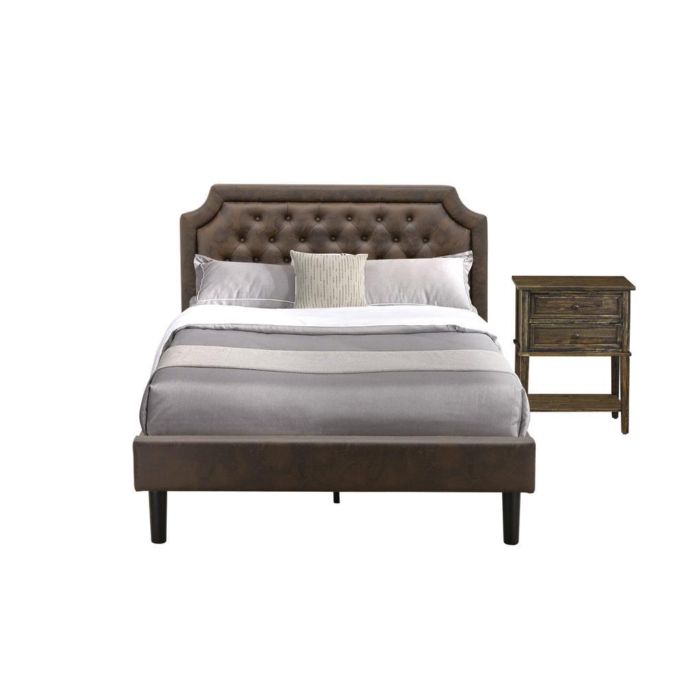 GB25F-1VL07 2-Piece Granbury Bedroom Set with Bed and 1 Distressed Jacobean Night Stand - Dark Brown Faux Leather and Black Legs. Picture 1