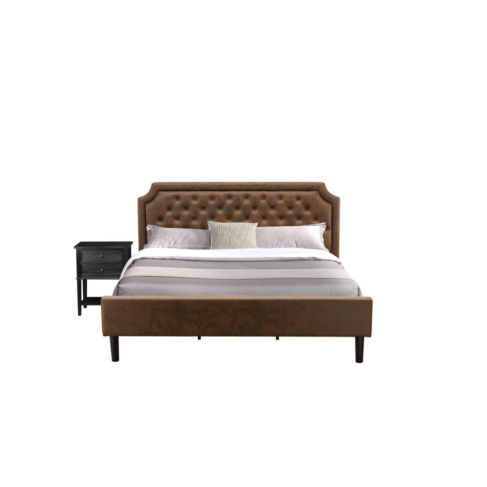 GB25K-1VL06 2-Piece King Bedroom set with Bed and Wire Brushed Black End Table - Dark Brown Faux Leather and Black Legs. Picture 1