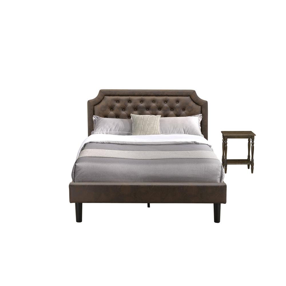 GB25Q-1BF07 2-Piece Granbury Bed Set with Queen Bed and 1 Distressed Jacobean Nightstand - Dark Brown Faux Leather and Black Legs. Picture 1