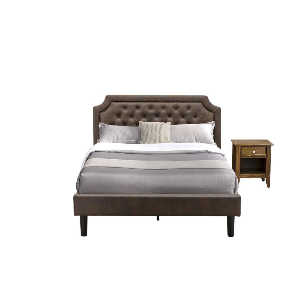 GB25Q-1GA08 2-Piece Bedroom Set with a Queen Bed and 1 Antique Walnut Modern Nightstand - Dark Brown Faux Leather and Black Legs. Picture 1