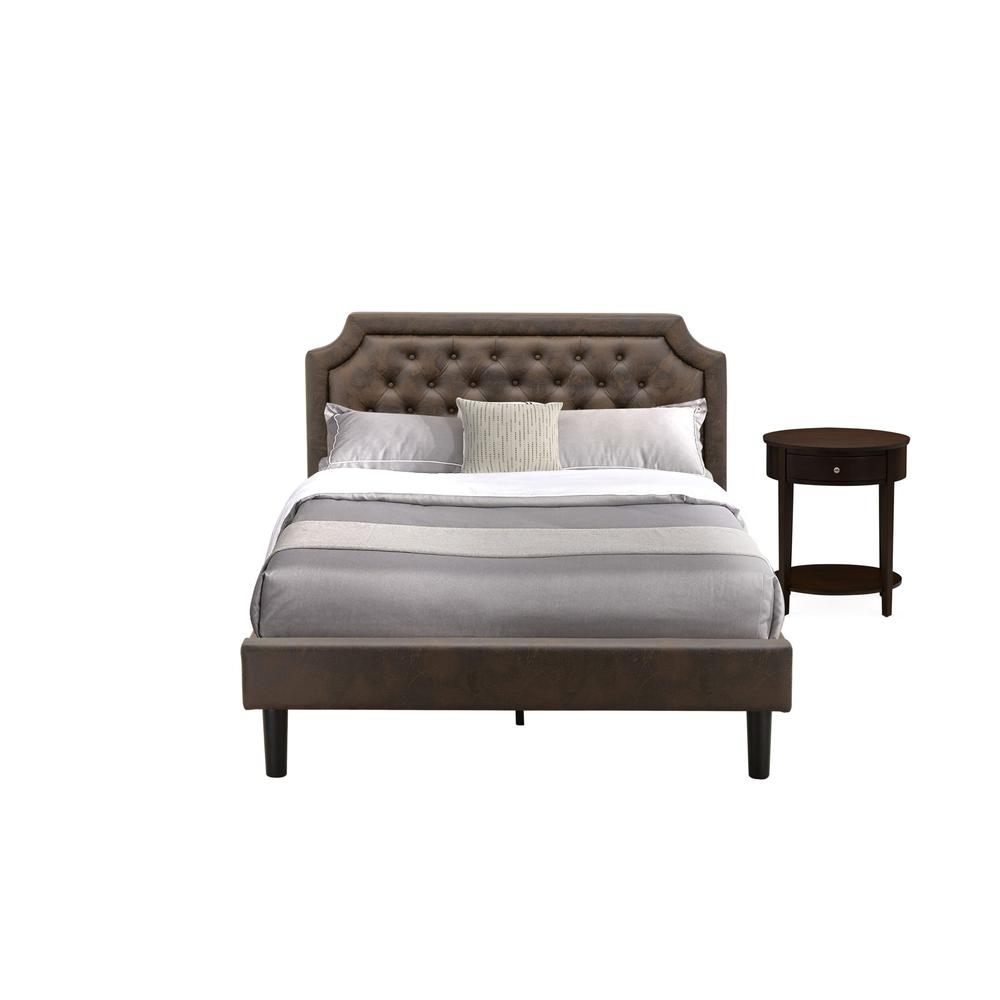 GB25Q-1HI0M 2-Piece Bedroom Set with Mid Century Bed and 1 Antique Mahogany Night Stand - Dark Brown Faux Leather and Black Legs. Picture 1