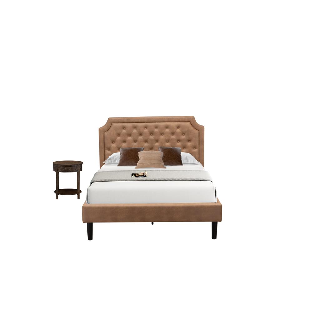 GB28F-1HI07 2-Pc Bedroom Furniture Set with Full Bed and Distressed Jacobean Small End Table - Brown Faux Leather and Black Legs. Picture 1