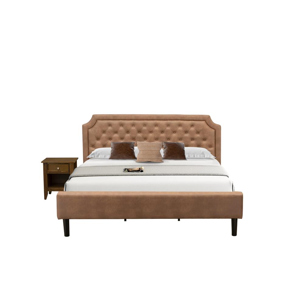 GB28K-1GA08 2-Pc Platform King Size Bedroom Set with Frame and 1 Antique Walnut Night Stand - Brown Faux Leather and Black Legs. Picture 1