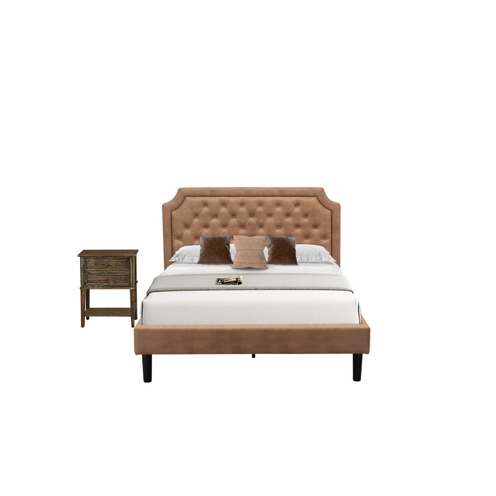 GB28Q-1VL07 2-Pc Bedroom Set with Queen Frame and Distressed Jacobean Night Stand for Bedrooms - Brown Faux Leather and Black Legs. Picture 1