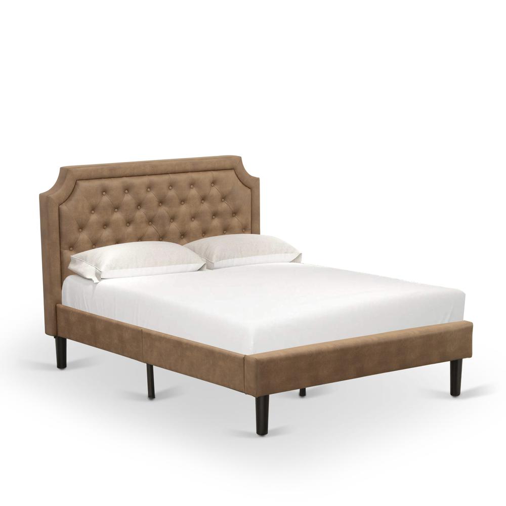 GBF-28-F Full Bed Consist of Brown Textured Upholstered Headboard, Footboard and Wood Rails, Slats - Wooden 9 Legs - Black Finish. Picture 1