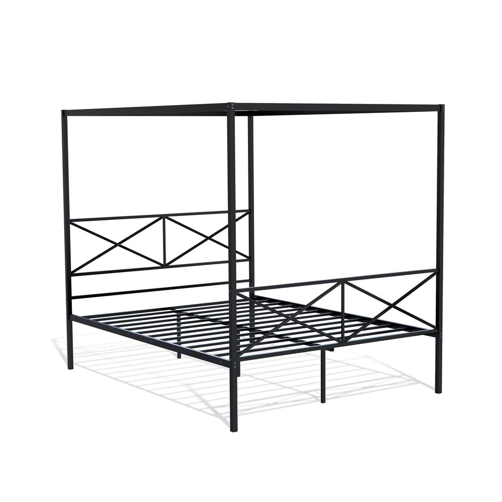 GEQCBLK Glendale Platform Bed Frame with Modern Style Headboard and Footboard - Canopy Metal Frame in Powder Coating Black. Picture 1