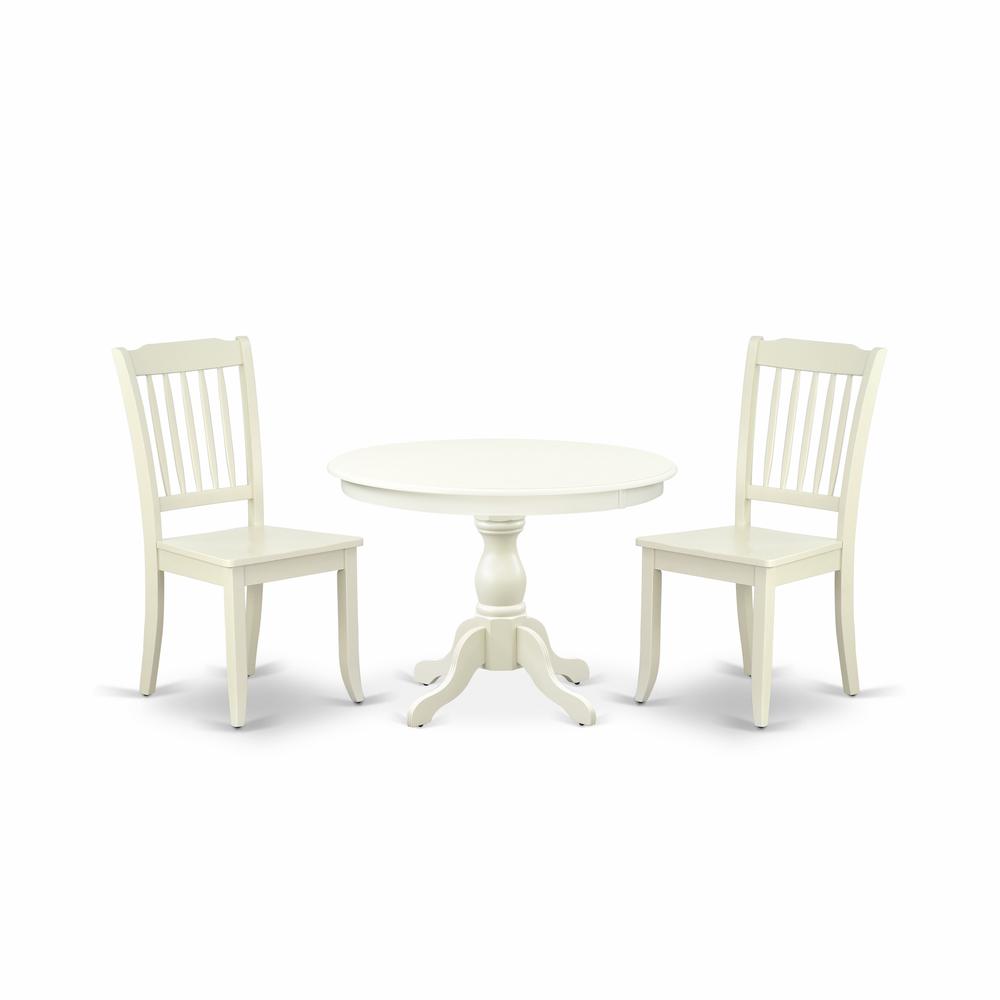 East West Furniture HBDA3-LWH-W 3 Piece Modern Dining Table Set - Linen White Breakfast Table and 2 Linen White Dining Chairs with Slatted Back - Linen White Finish. Picture 1