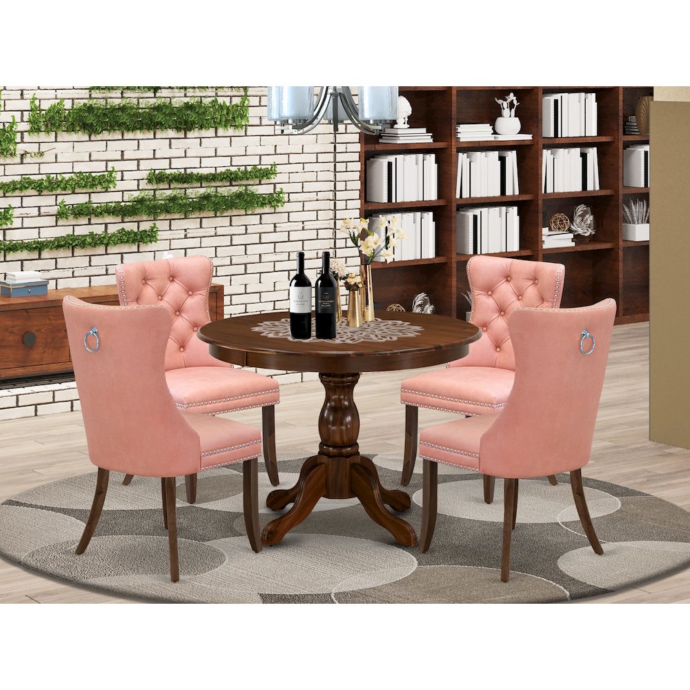 5 Piece Dining Room Furniture Set Consists of a Round Solid Wood Table. Picture 2