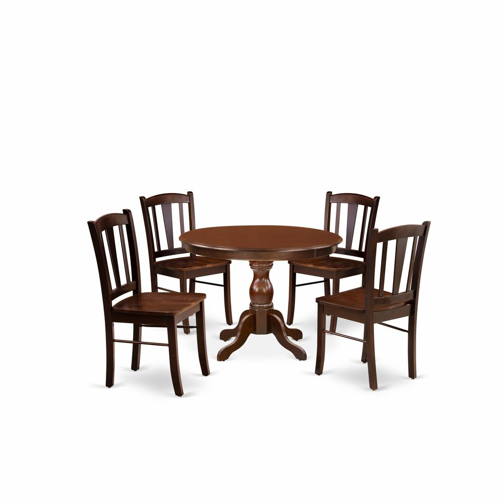 HBDL5-MAH-W - 5-Piece Dining Room Set- 4 Dining Chairs and Dining Room Table - Wooden Seat and Slatted Chair Back - Mahogany Finish. Picture 1