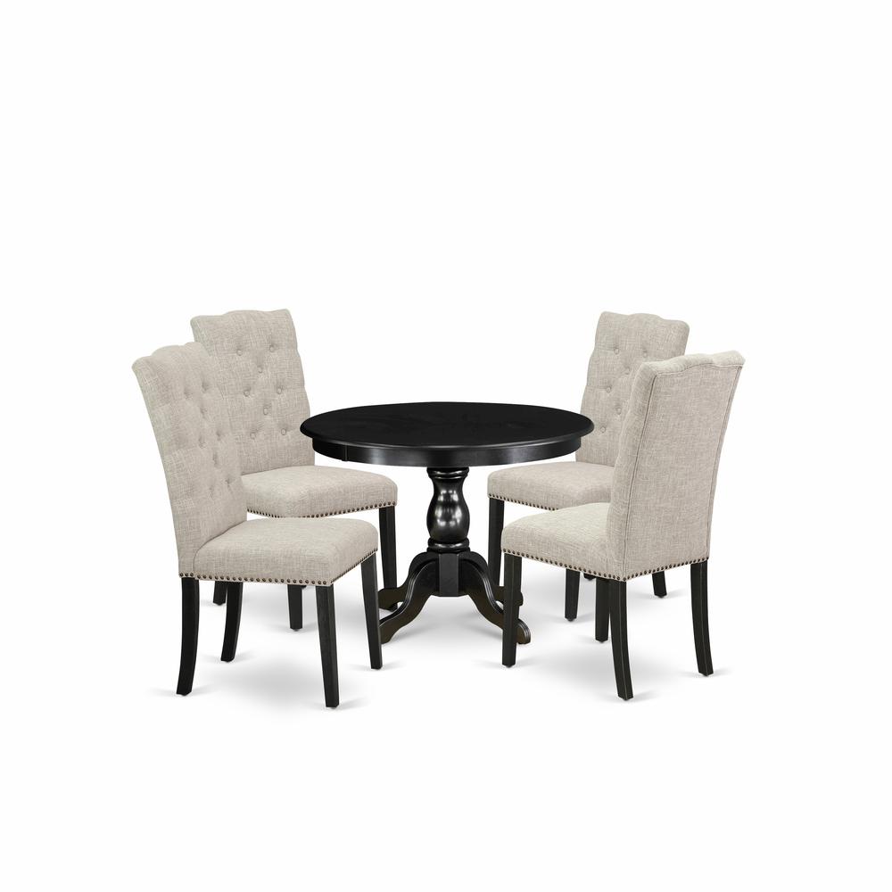 East West Furniture HBEL5-ABK-35 5 Piece Kitchen Table Set - Black Dinning Table and 4 Doeskin Linen Fabric Dining Chairs Button Tufted Back with Nail Heads - Wire Brushed Black Finish. Picture 1