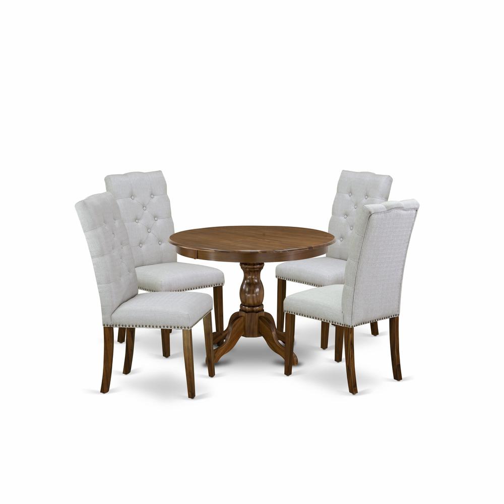 HBEL5-AWA-05 5 Pc Kitchen Table Set - Small Dining Table with 4 Grey Comfortable Chairs - Acacia Walnut Finish. Picture 1